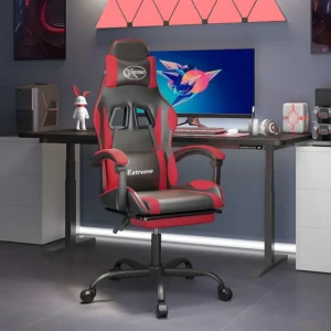 Cadeira gaming giratória com apoio couro artific. preto/vermelho