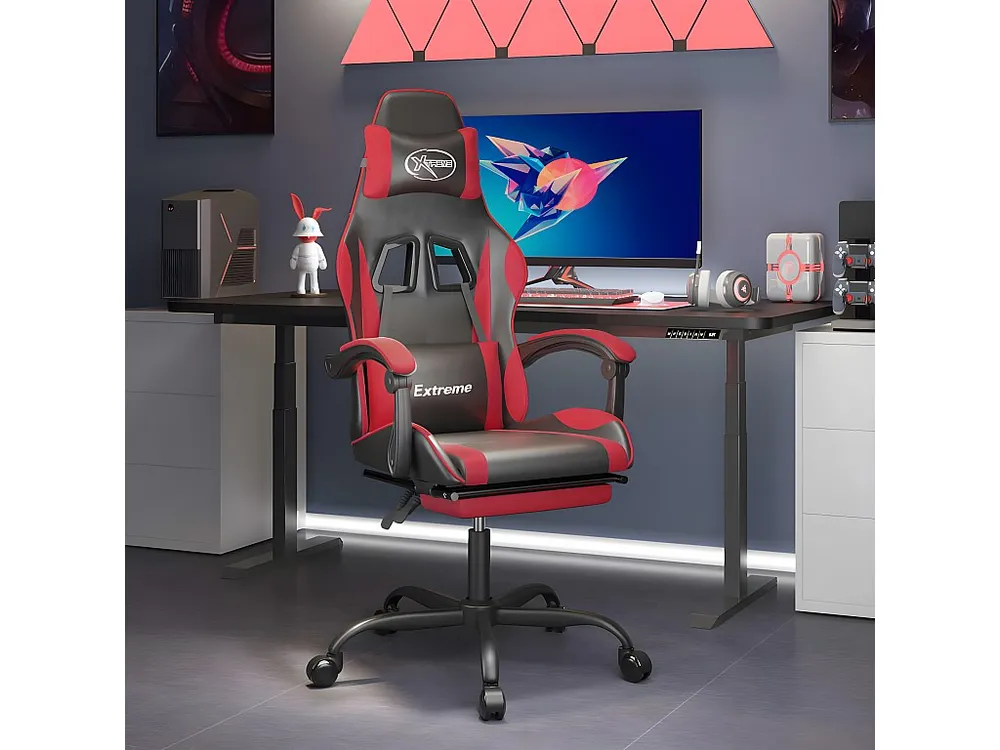 Cadeira gaming giratória com apoio couro artific. preto/vermelho