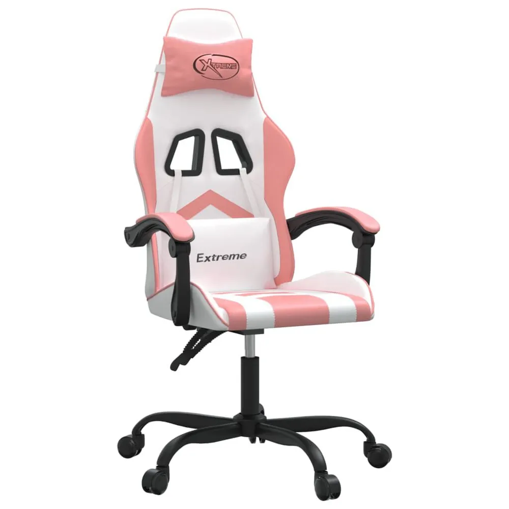 Cadeira gaming giratória couro artificial branco e rosa