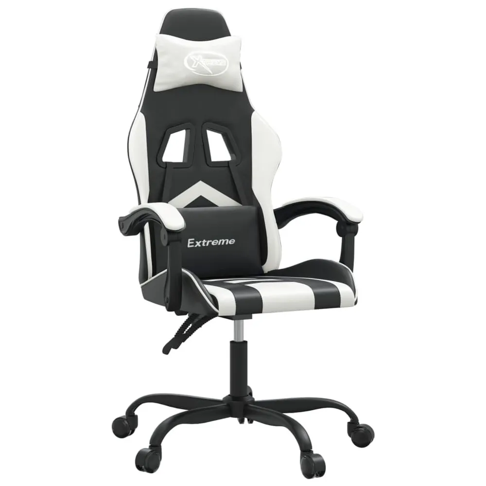 Cadeira gaming giratória couro artificial preto e branco