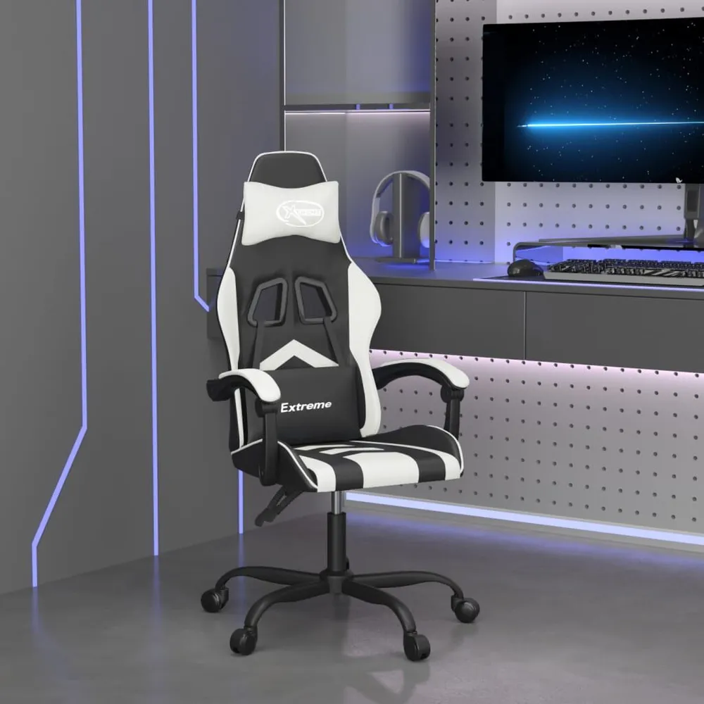 Cadeira gaming giratória couro artificial preto e branco