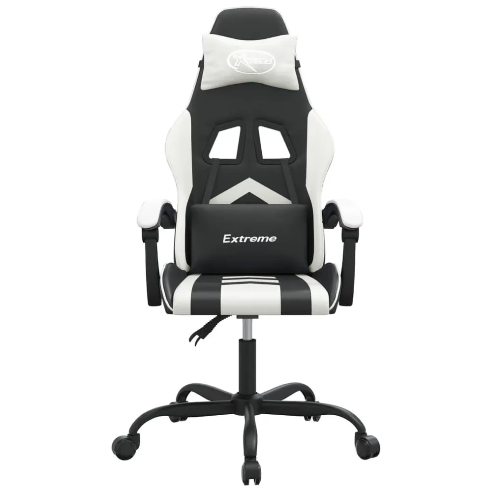 Cadeira gaming giratória couro artificial preto e branco