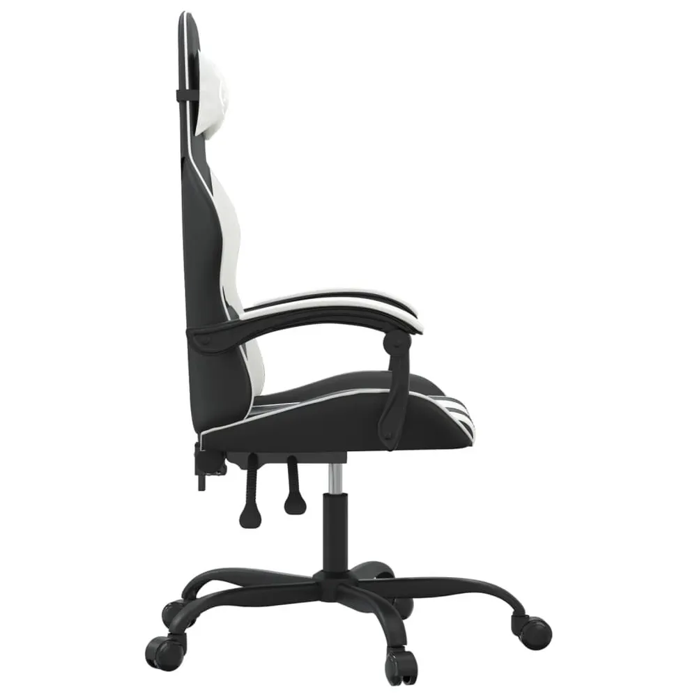 Cadeira gaming giratória couro artificial preto e branco
