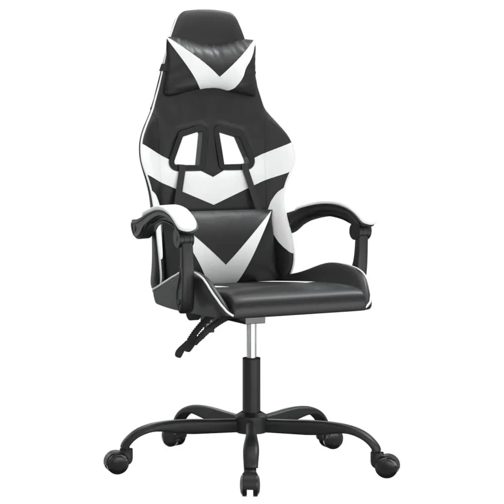 Cadeira gaming giratória couro artificial preto e branco