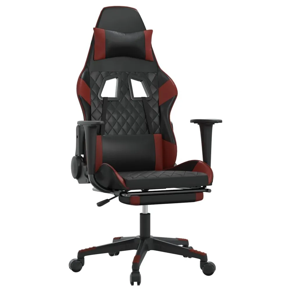 Cadeira gaming massagem + apoio couro art. preto/vermelho tinto