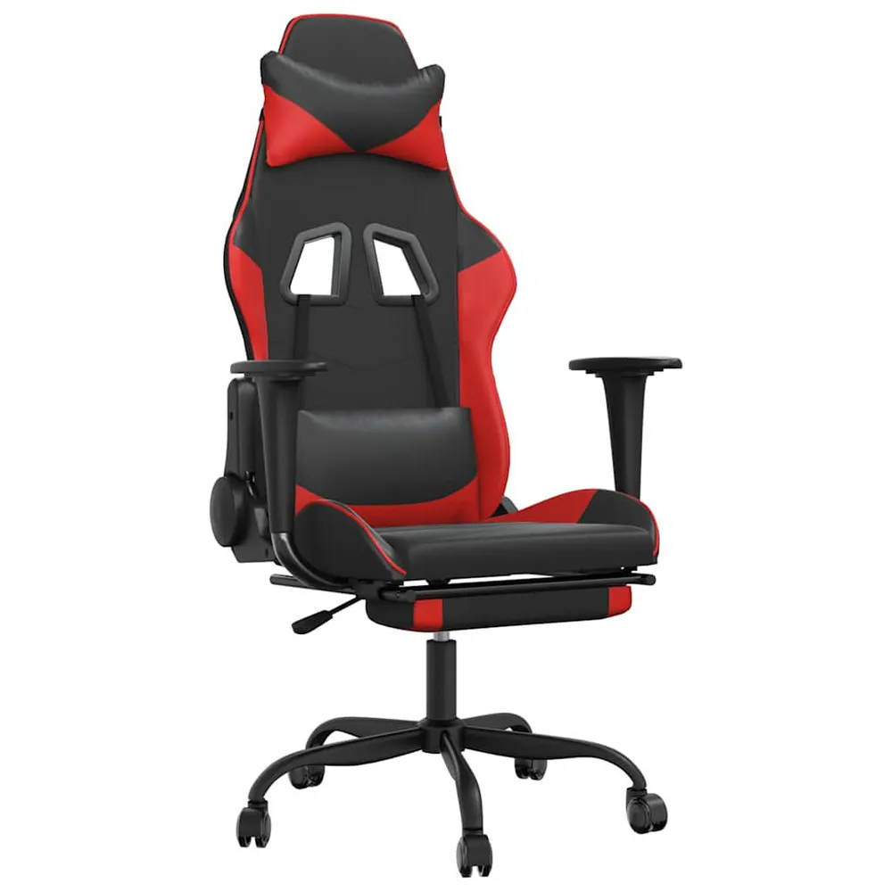 Cadeira gaming massagem + apoio pés couro artif. preto/vermelho