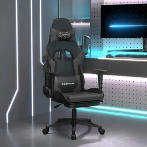 Cadeira gaming massagens com apoio pés couro artif. preto/cinza