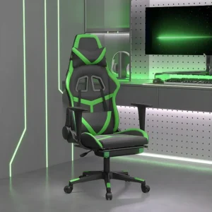 Cadeira gaming massagens com apoio pés couro artif. preto/verde