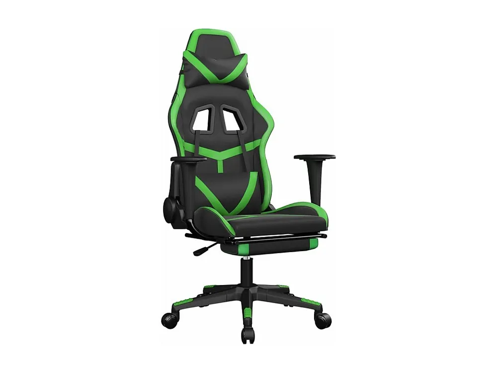 Cadeira gaming massagens com apoio pés couro artif. preto/verde