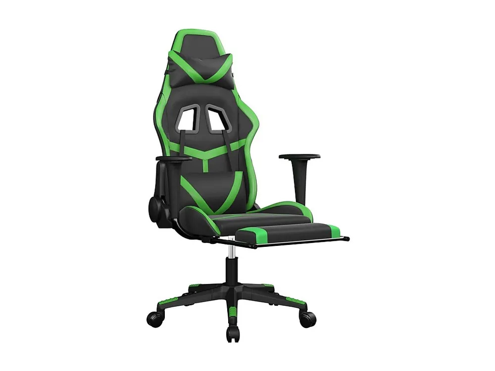 Cadeira gaming massagens com apoio pés couro artif. preto/verde