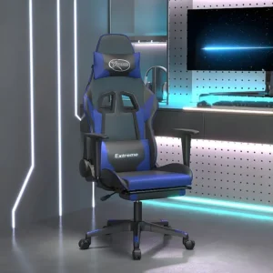 Cadeira gaming massagens com apoio pés couro artif. preto/azul
