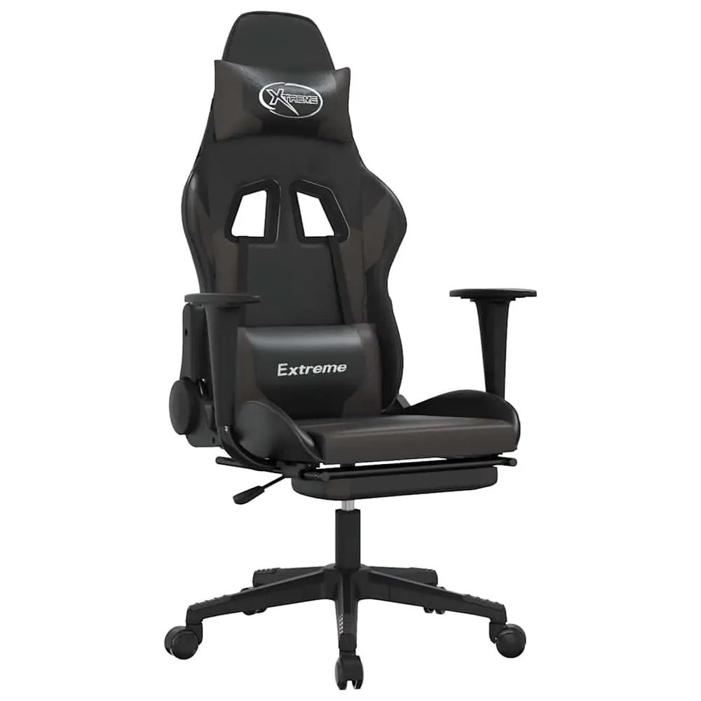 Cadeira gaming massagens com apoio pés couro artif. preto/cinza