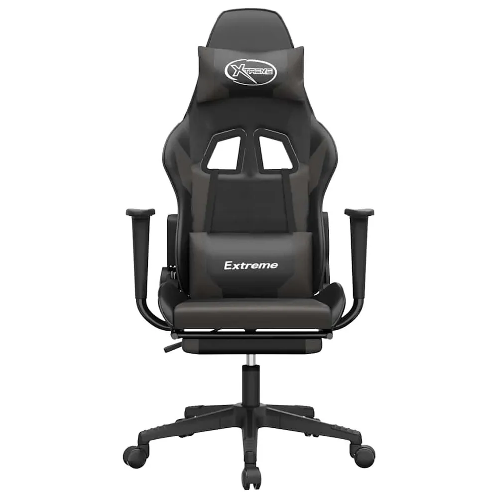 Cadeira gaming massagens com apoio pés couro artif. preto/cinza