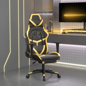 Cadeira gaming massagens com apoio pés couro artif. Ouro/Preto