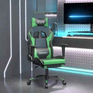 Cadeira gaming massagens com apoio pés couro artif. preto/verde