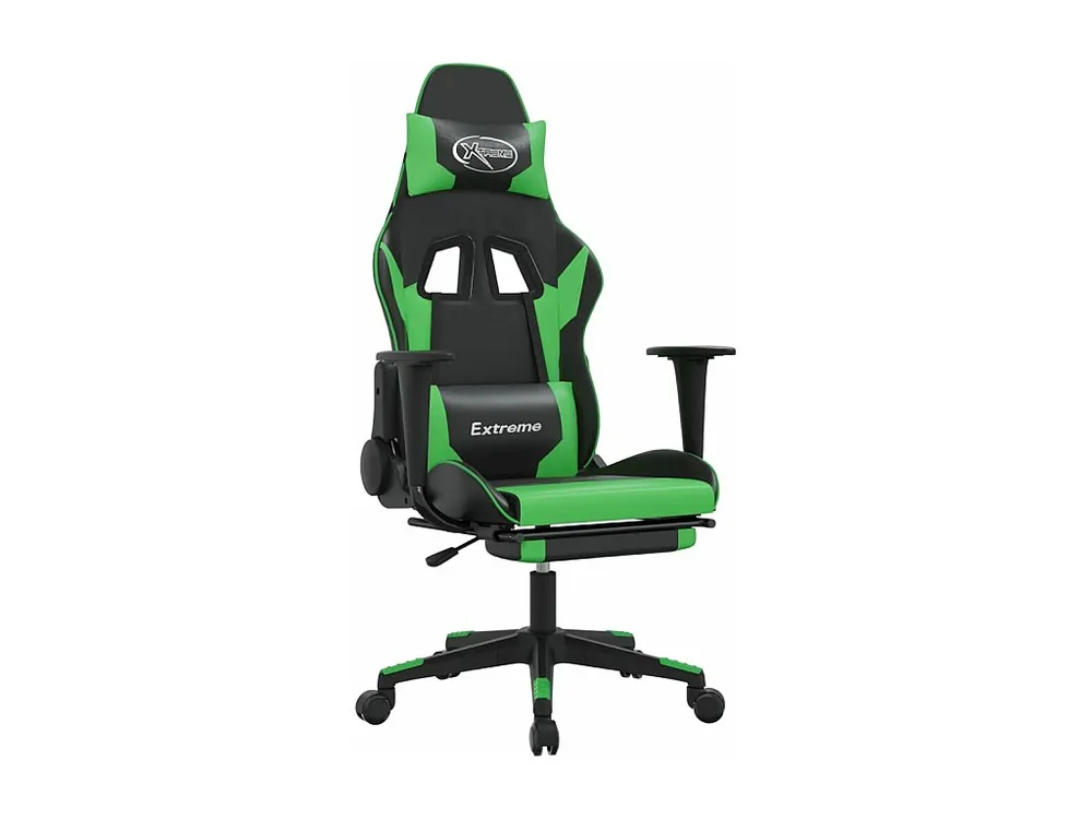Cadeira gaming massagens com apoio pés couro artif. preto/verde