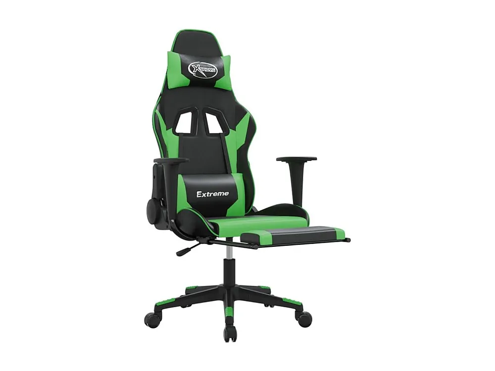 Cadeira gaming massagens com apoio pés couro artif. preto/verde