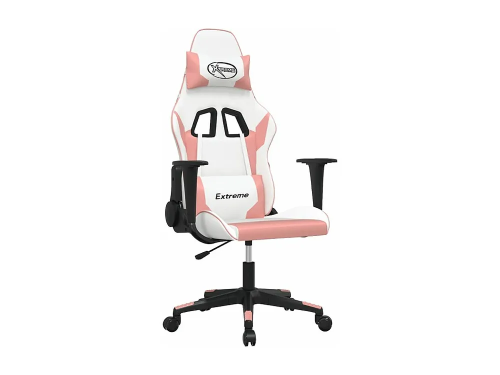 Cadeira gaming massagens couro artificial branco e rosa