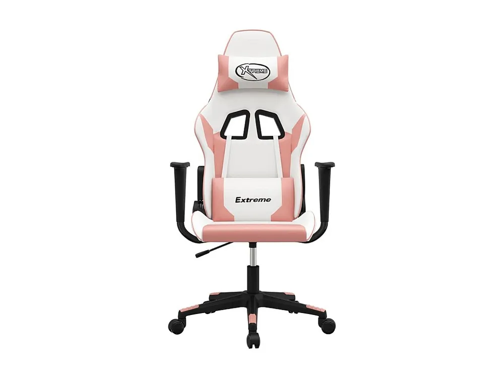 Cadeira gaming massagens couro artificial branco e rosa