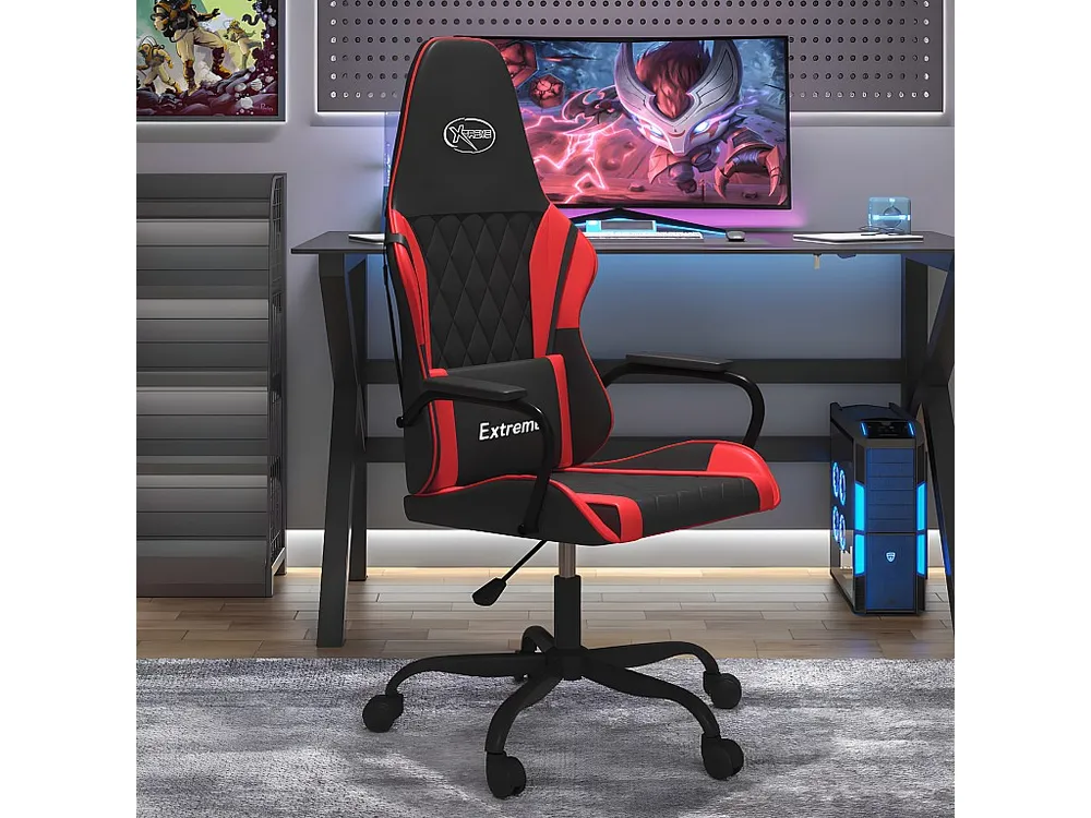 Cadeira gaming massagens couro artificial preto e vermelho