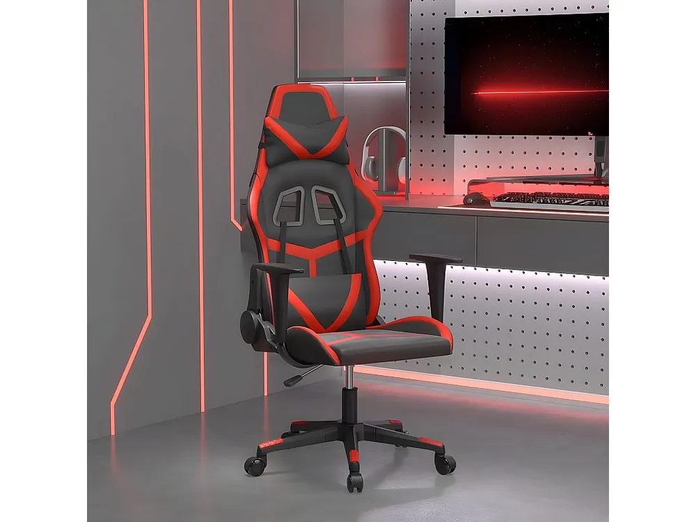 Cadeira gaming massagens couro artificial preto e vermelho