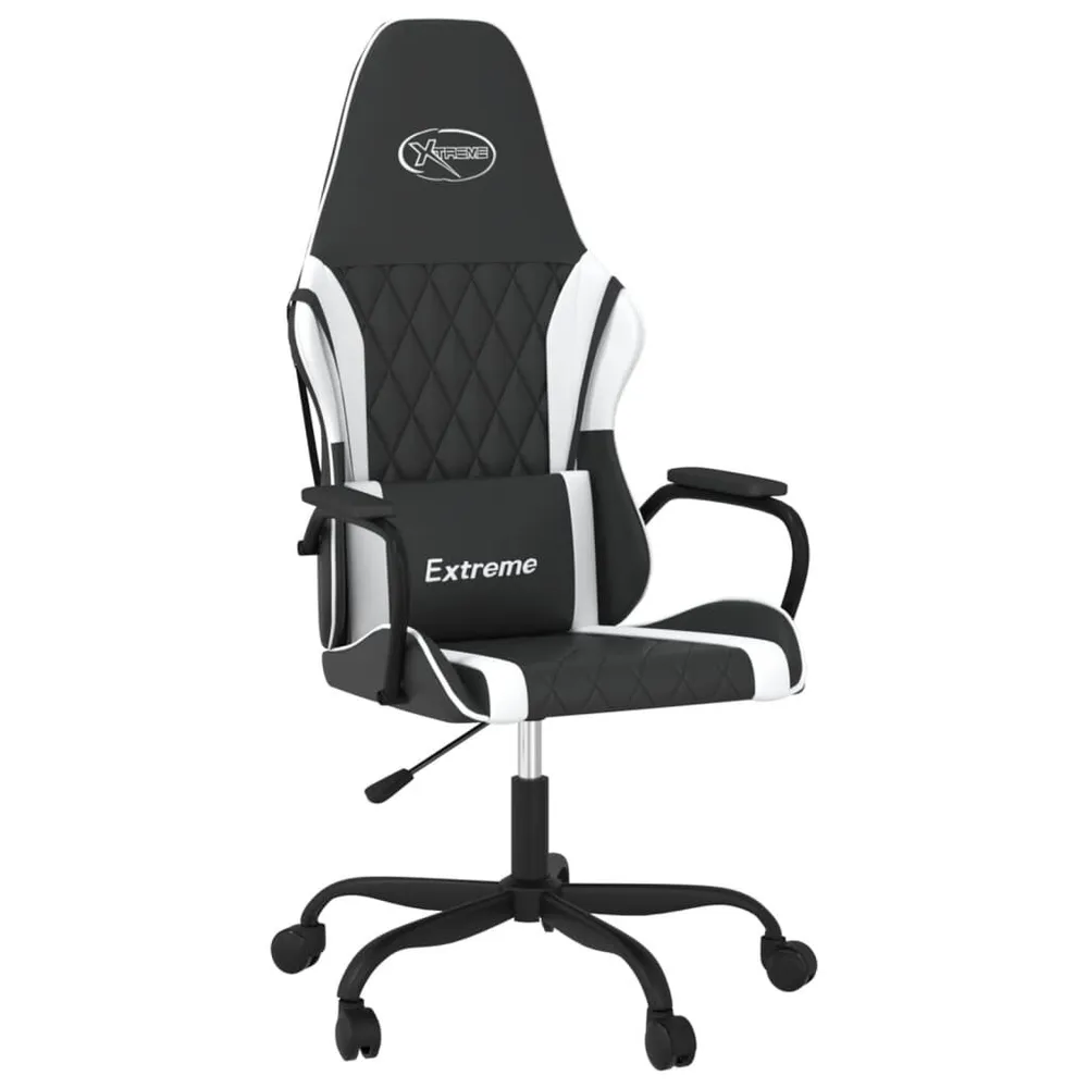Cadeira gaming massagens couro artificial preto e branco
