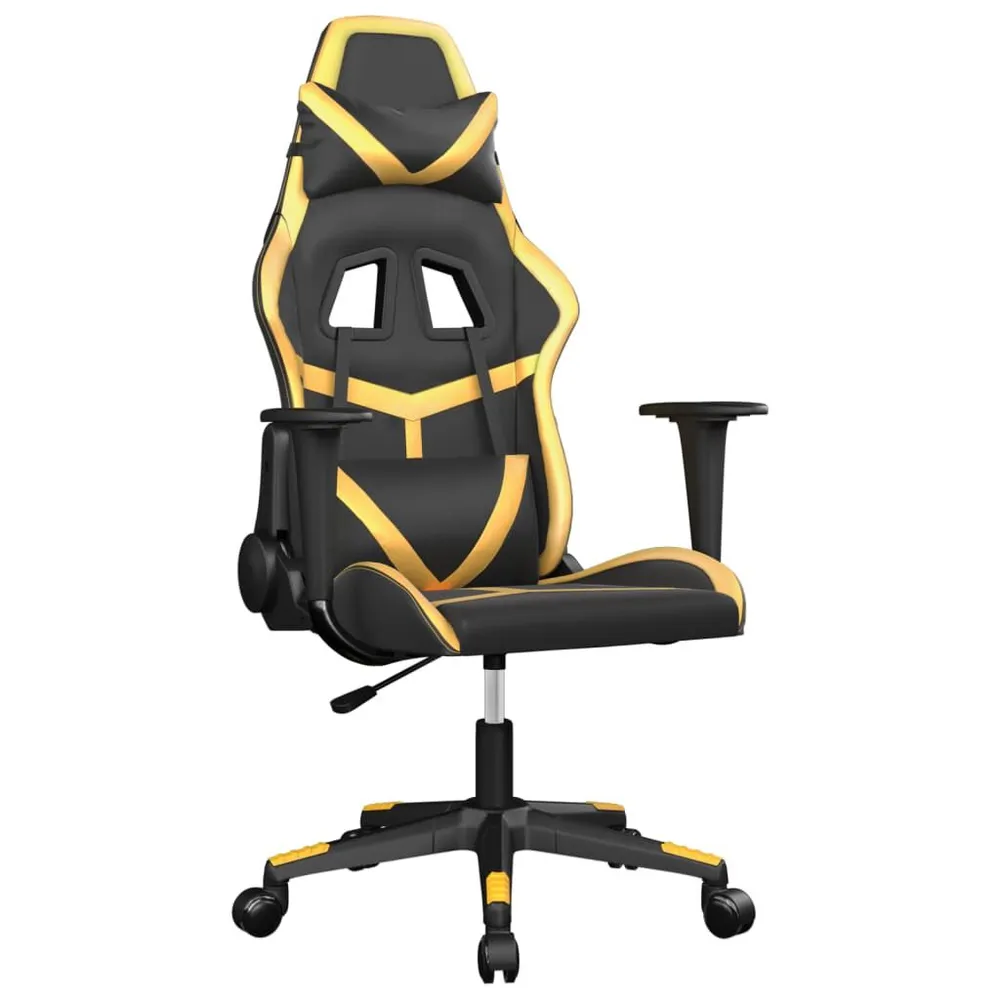 Cadeira gaming massagens couro artificial preto e dourado
