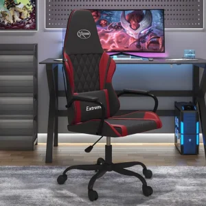 Cadeira gaming massagens couro artificial preto/vermelho tinto