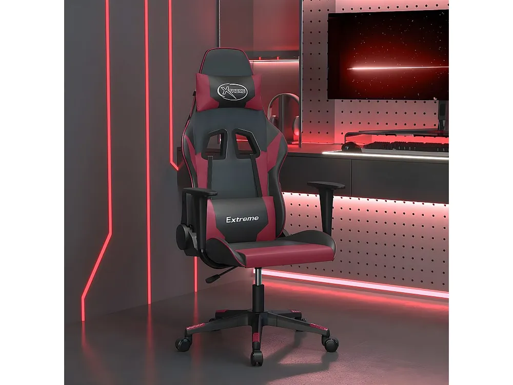 Cadeira gaming massagens couro artificial preto/vermelho tinto