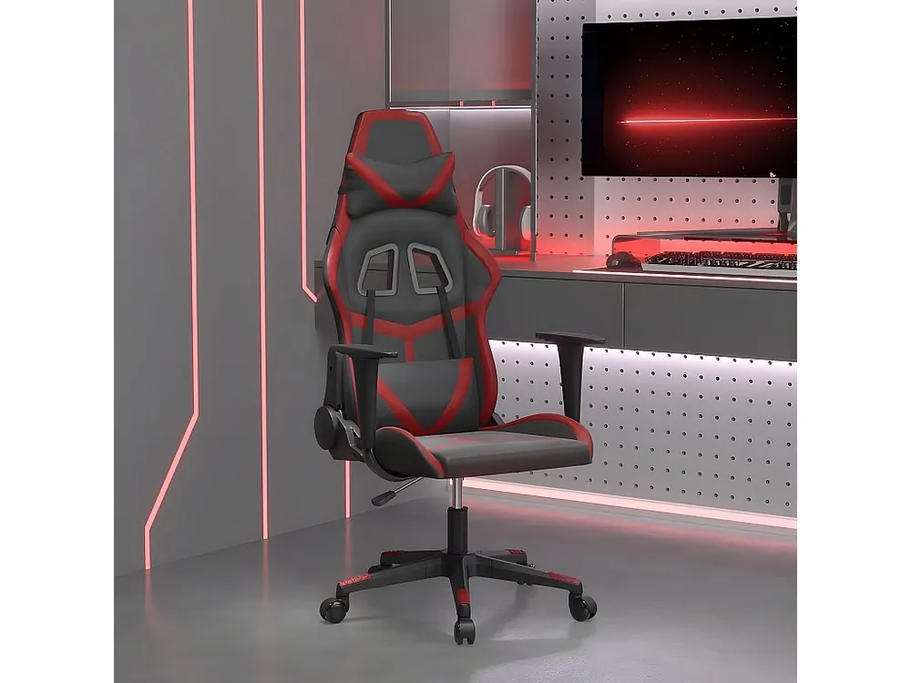 Cadeira gaming massagens couro artificial preto/vermelho tinto