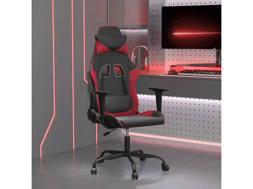 Cadeira gaming massagens couro artificial preto/vermelho tinto