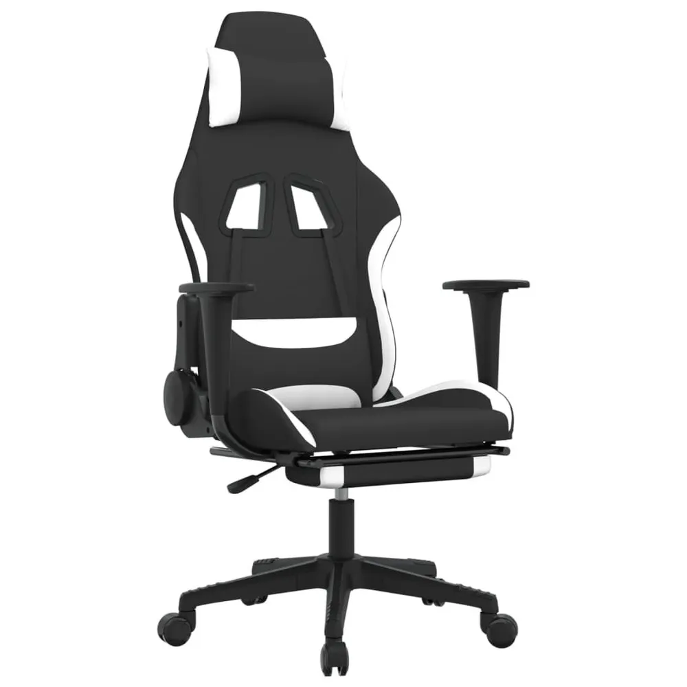 Cadeira de gaming com apoio de pés tecido preto e branco em Preto e Vermelho