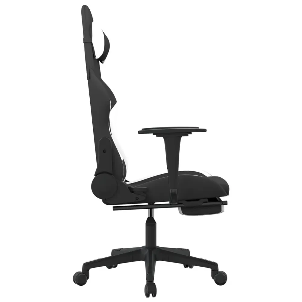 Cadeira de gaming com apoio de pés tecido preto e branco em Preto e Vermelho