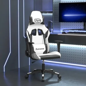 Cadeira gaming massagens couro artificial branco e preto - Design Modular e Ajustável