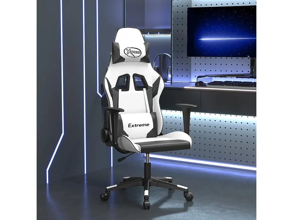 Cadeira gaming massagens couro artificial branco e preto - Design Modular e Ajustável