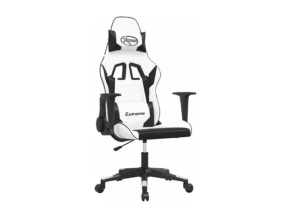 Cadeira gaming massagens couro artificial branco e preto - Design Modular e Ajustável