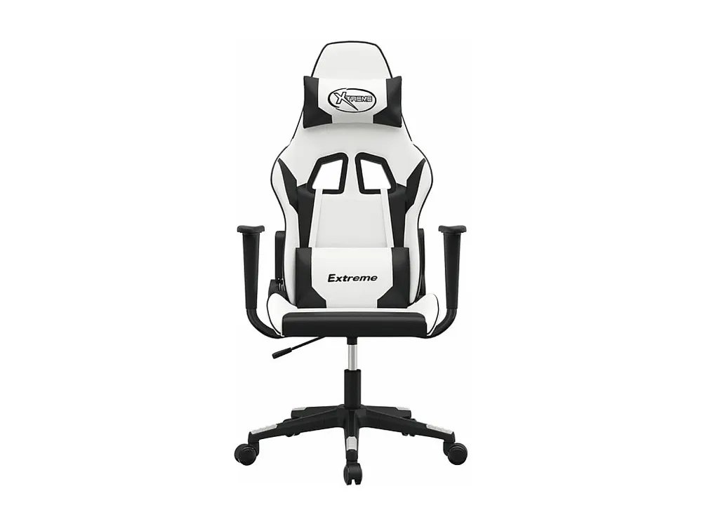 Cadeira gaming massagens couro artificial branco e preto - Design Modular e Ajustável