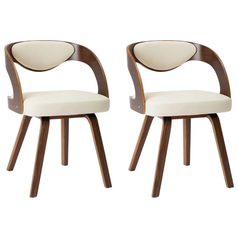 Cadeiras jantar 2 pcs madeira curvada e couro artificial creme Montagem em 1 Hora