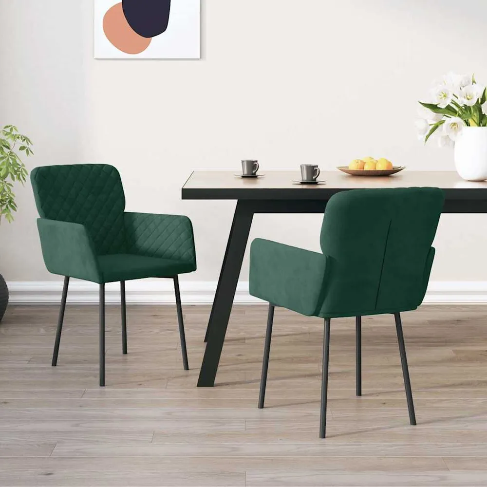Cadeiras de jantar 2 pcs veludo verde-escuro com Garantia Estendida | Montagem Fácil