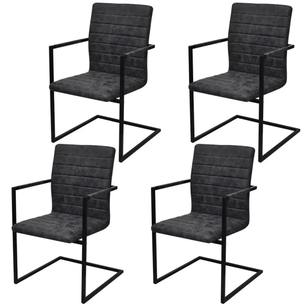 Resistente para Ambientes de Lazer Cadeiras de jantar cantilever 4 pcs couro artificial preto