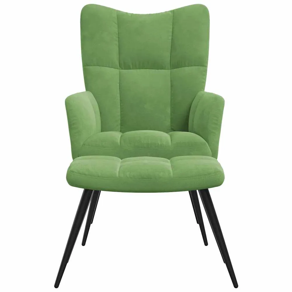 Cadeira de descanso com banco veludo verde-claro