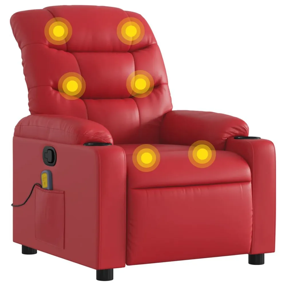 Poltrona de massagens reclinável couro artificial vermelho