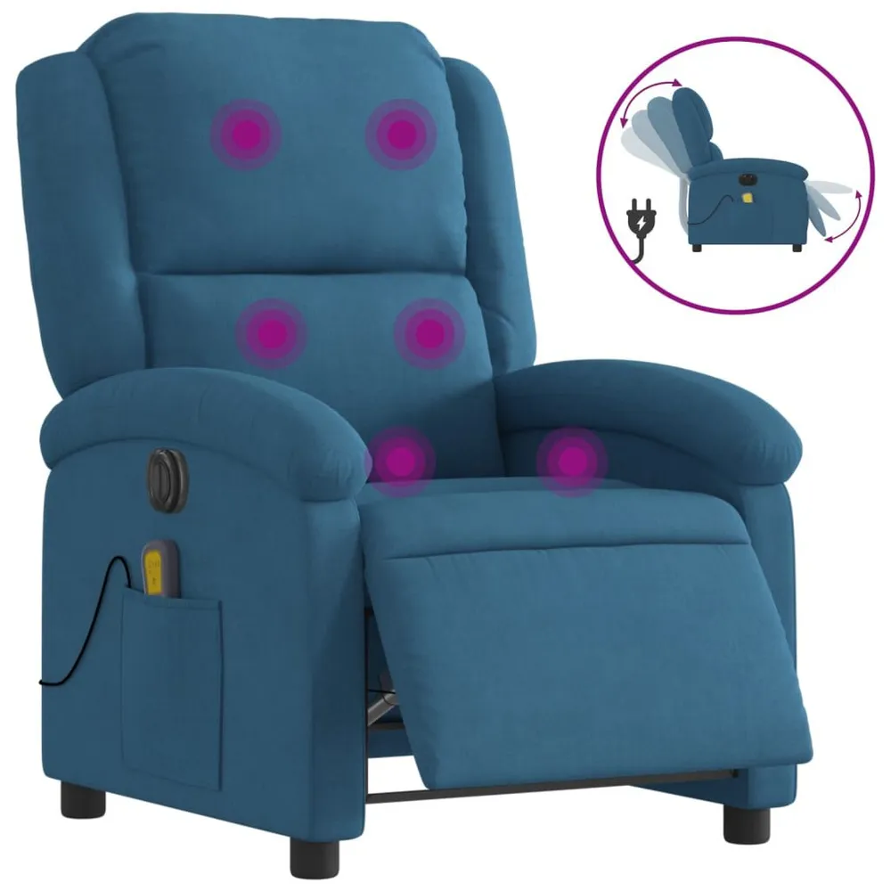 Poltrona de massagens reclinável elétrica veludo azul