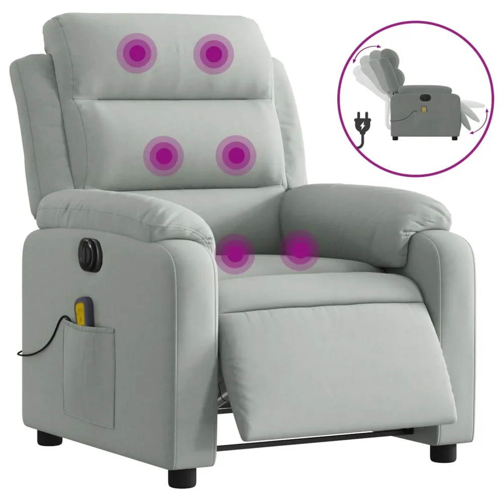 Poltrona de massagens reclinável elétrica veludo cinzento-claro