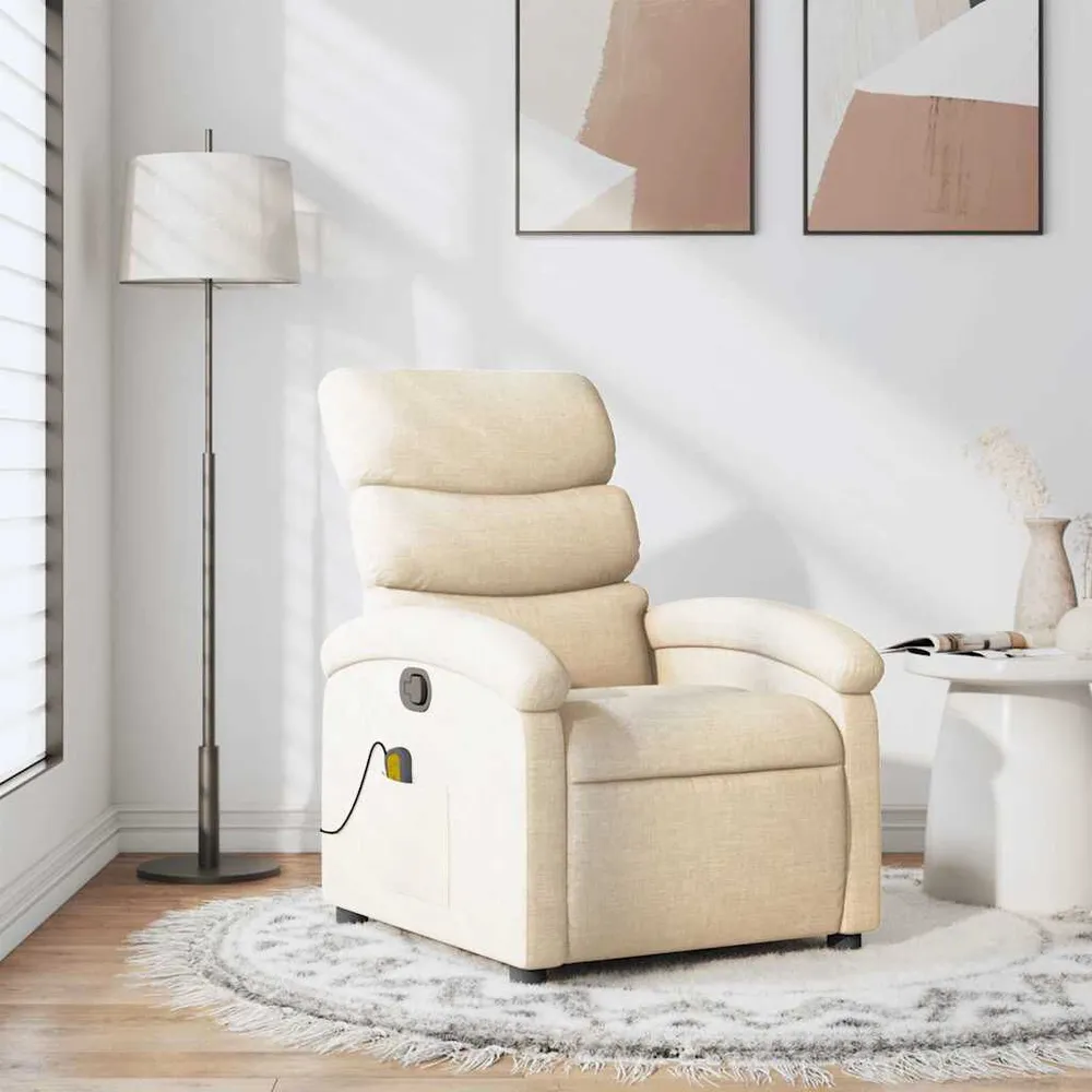 Poltrona de massagens reclinável tecido cor creme