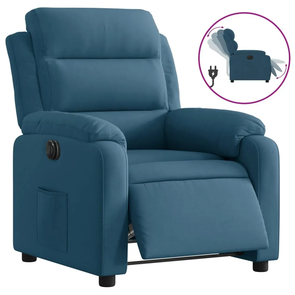 Poltrona de massagens reclinável veludo azul