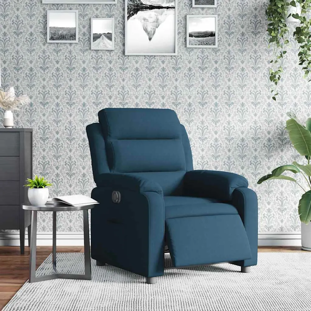 Poltrona de massagens reclinável veludo azul