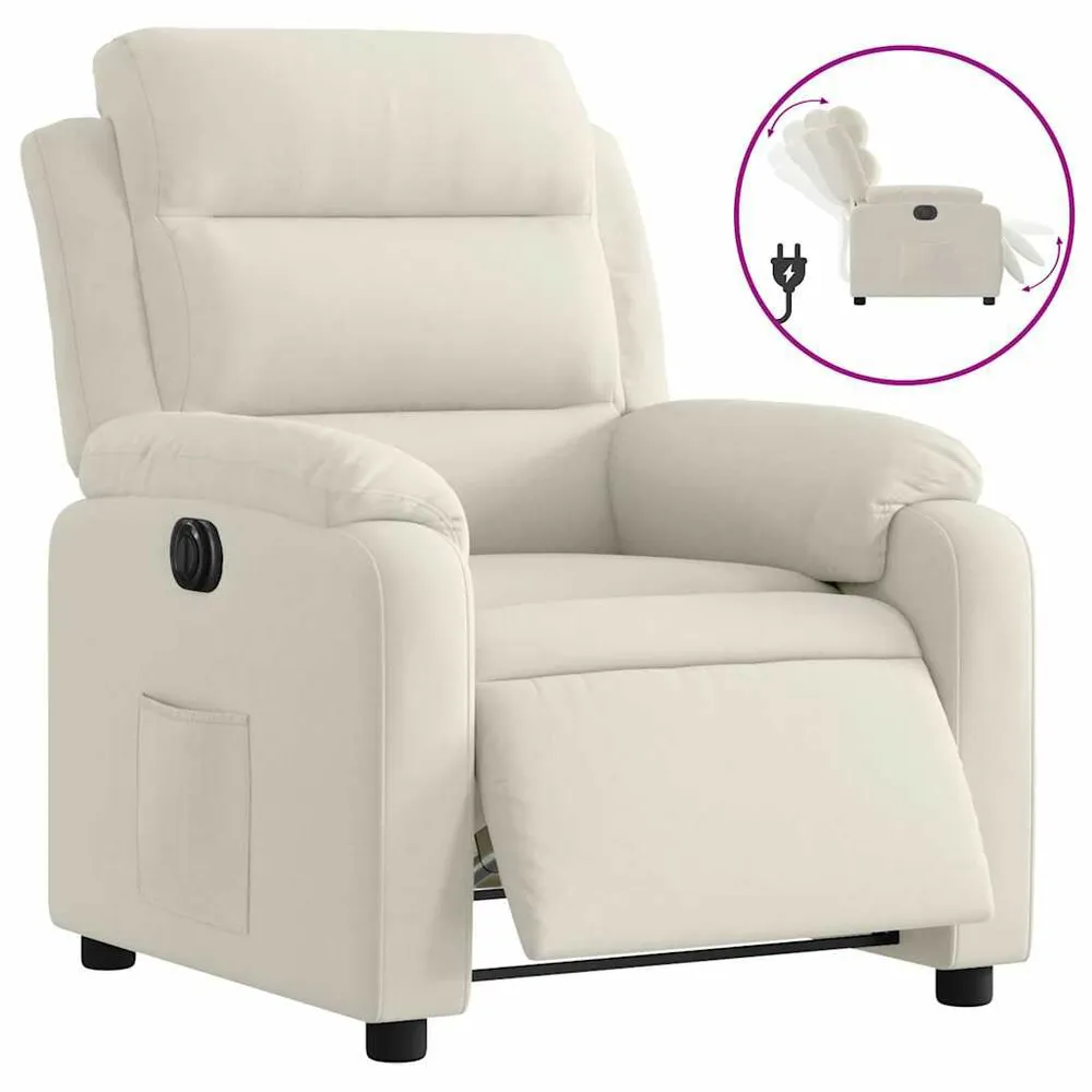 Poltrona de massagens reclinável veludo cor creme