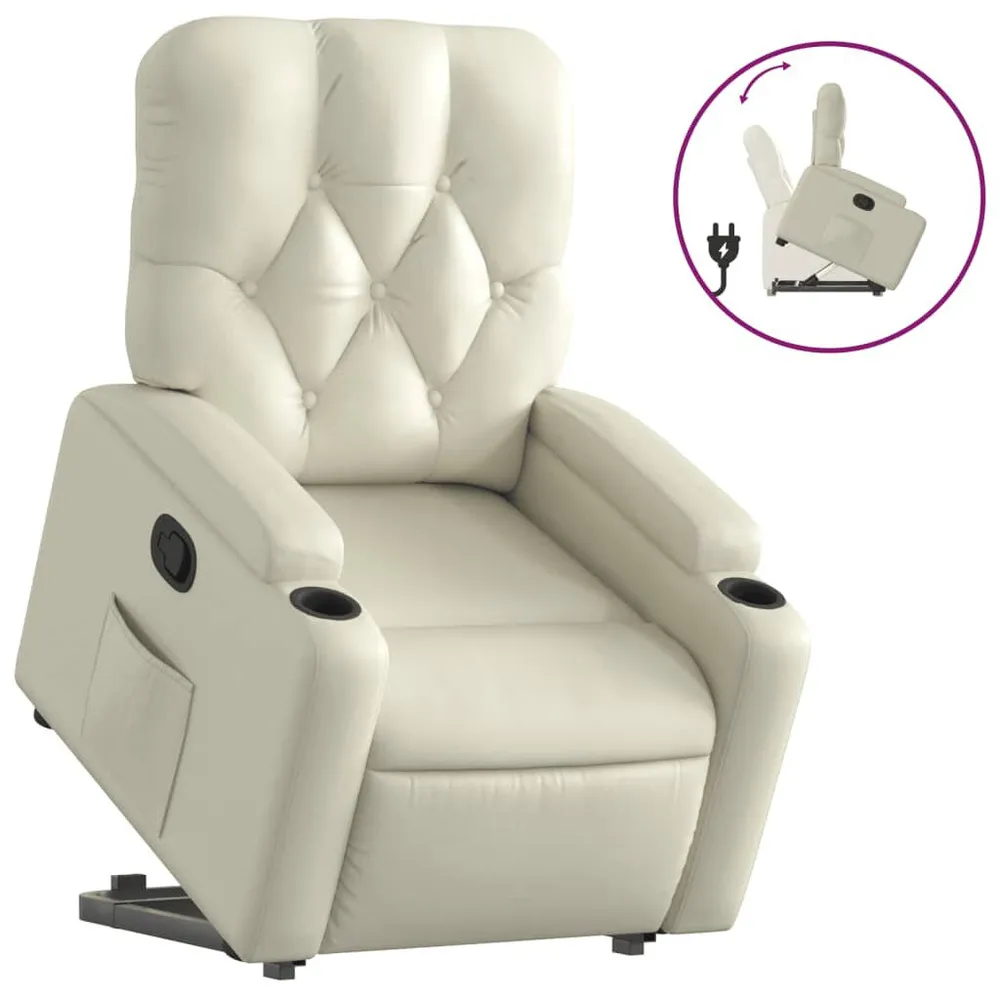Poltrona reclinável elevatória couro artificial cor creme