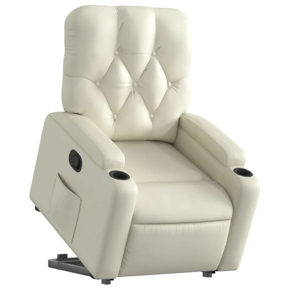Poltrona reclinável elevatória couro artificial cor creme